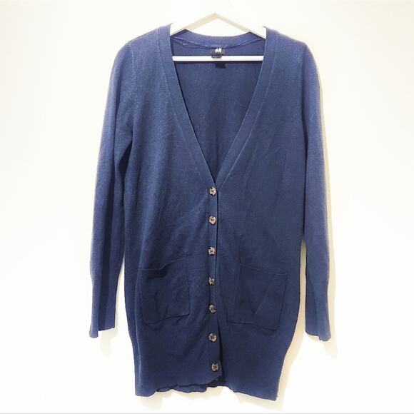 H&M Navy Long Length Cardigan Sweater S - Picture 6 of 11
